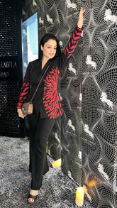 Red and Black Emroidered Cord Set